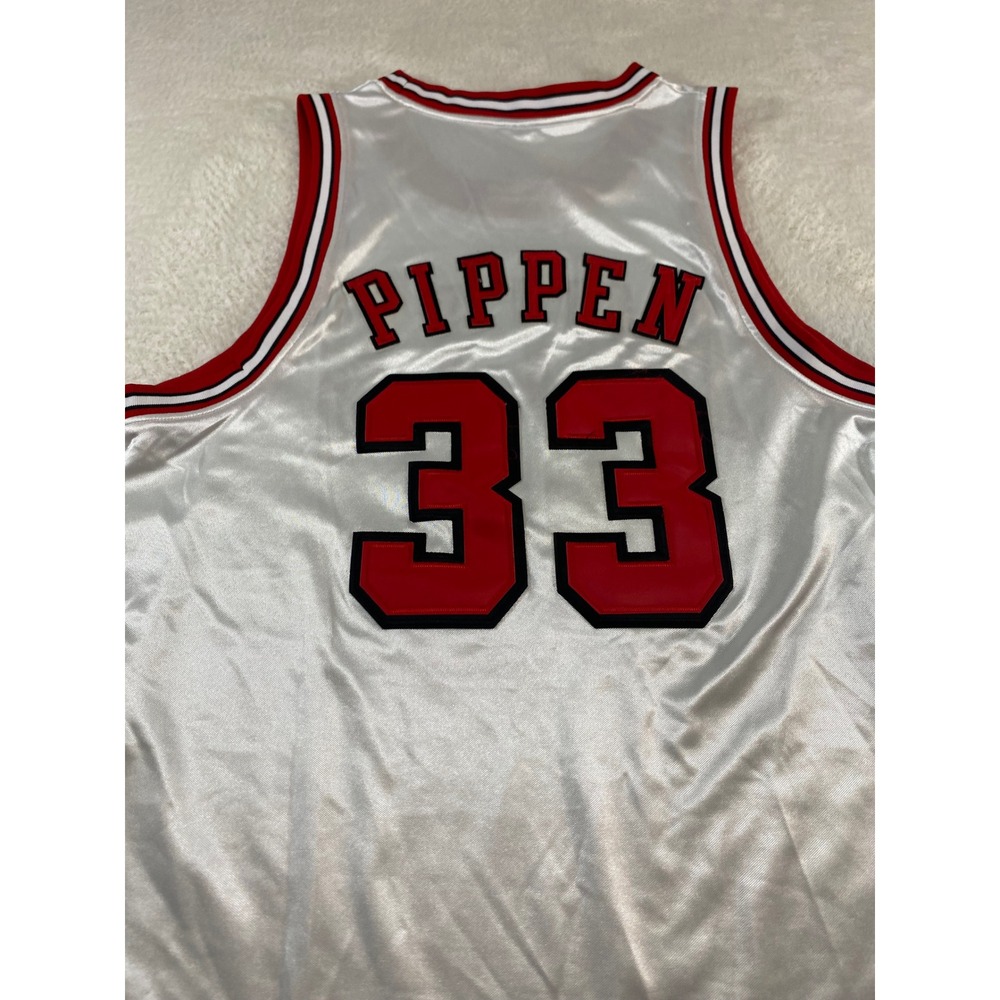 VTG Nike Chicago Bulls Scottie Pippen 33 Shimmer Jersey White Stitched 52 XL - Picture 9 of 12